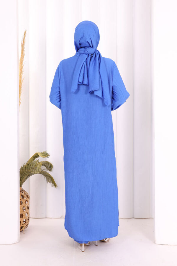 Hac  Umre Takım Önü Düğmeli Tunik,Pantolon  ŞAL  HEDİYE  8014 Saks - 5