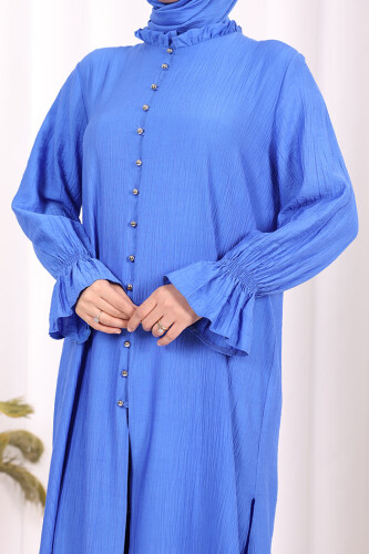 Hac  Umre Takım Önü Düğmeli Tunik,Pantolon  ŞAL  HEDİYE  8014 Saks - 7