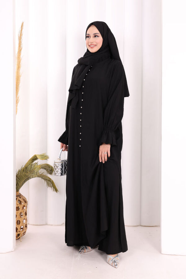 Hac  Umre Takım Önü Düğmeli Tunik,Pantolon  ŞAL  HEDİYE  8014 Siyah - 1