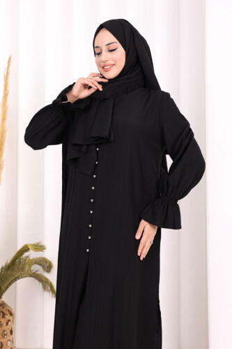 Hac  Umre Takım Önü Düğmeli Tunik,Pantolon  ŞAL  HEDİYE  8014 Siyah - 7