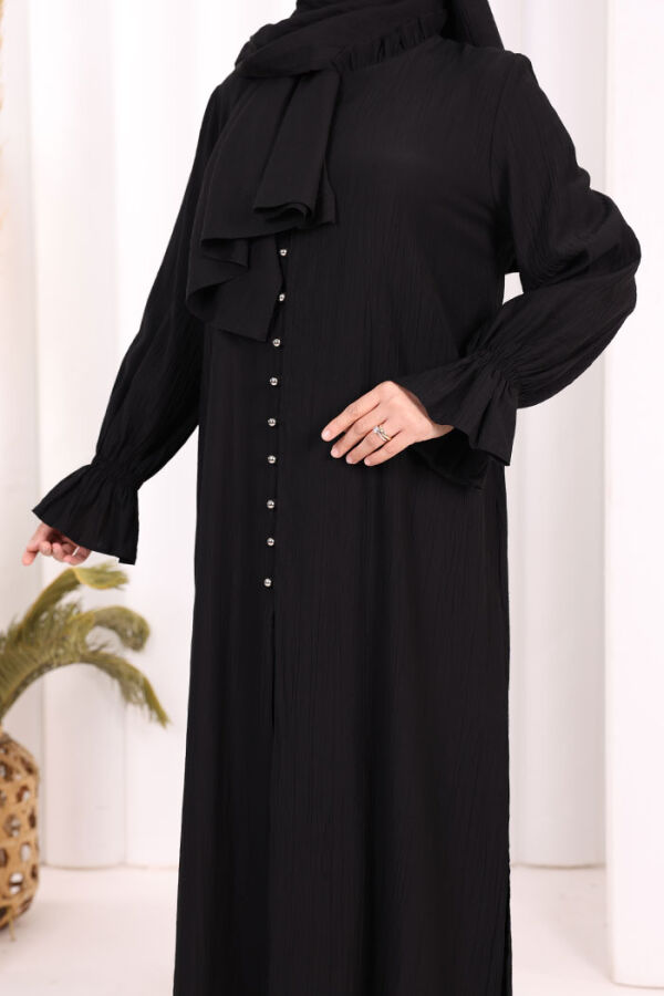 Hac  Umre Takım Önü Düğmeli Tunik,Pantolon  ŞAL  HEDİYE  8014 Siyah - 8