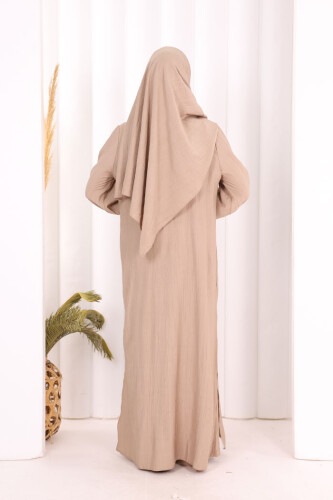 Hac  Umre Takım Önü Düğmeli Tunik,Pantolon  ŞAL  HEDİYE  8014 Vizon - 5