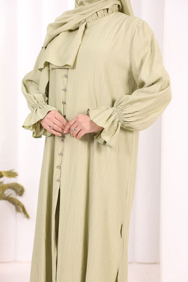 Hac  Umre Takım Önü Düğmeli Tunik,Pantolon  ŞAL  HEDİYE  8014 Yağ Yeşili - 8