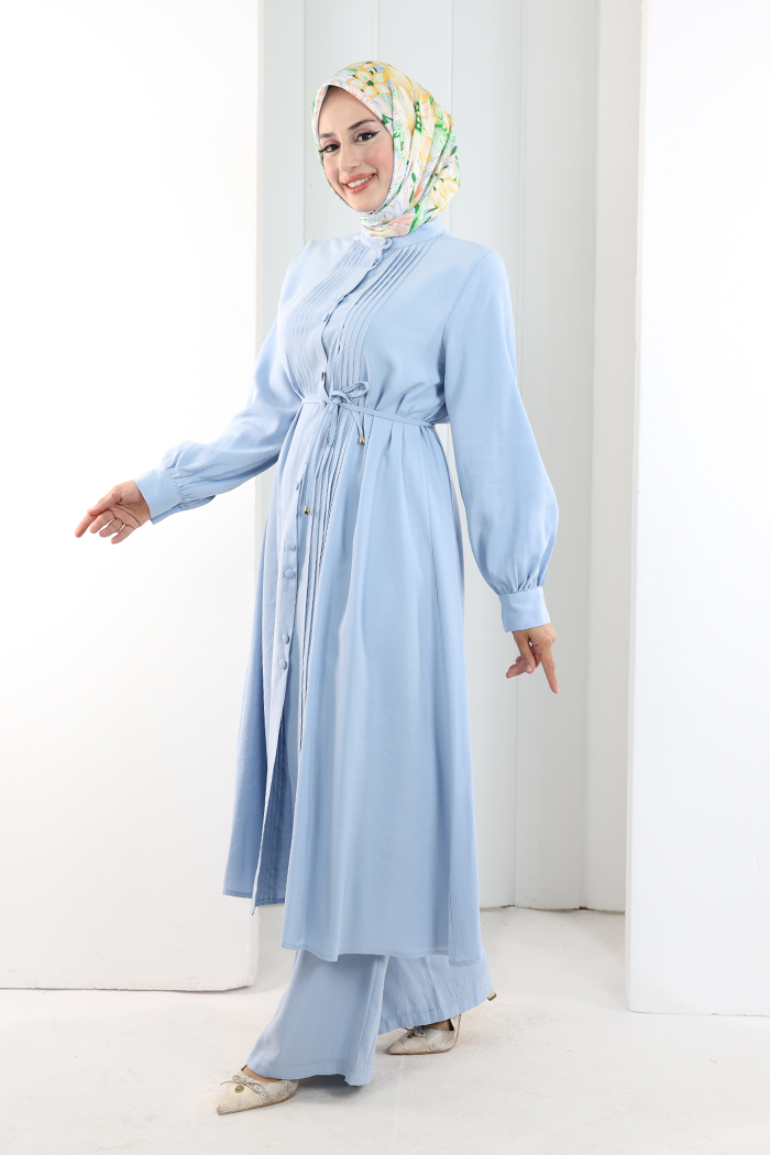 Önü Piliseli Düğmeli Takım 8701 Bebe Mavisi - 2