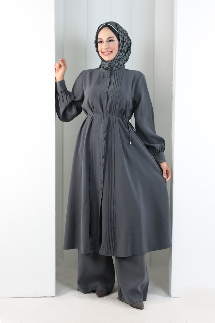 Önü Piliseli Düğmeli Takım 8701 Füme - 1