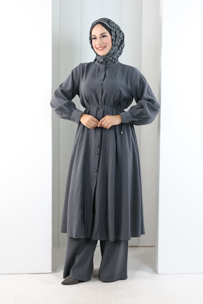 Önü Piliseli Düğmeli Takım 8701 Füme - 2