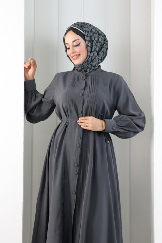 Önü Piliseli Düğmeli Takım 8701 Füme - 5