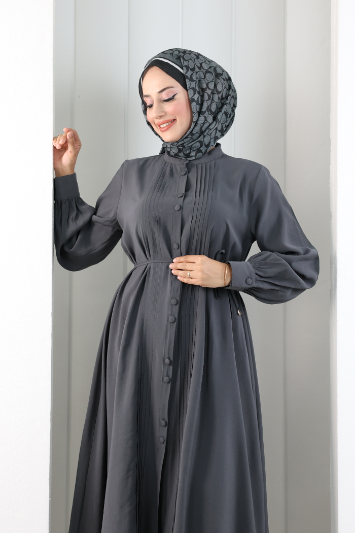 Önü Piliseli Düğmeli Takım 8701 Füme - 5