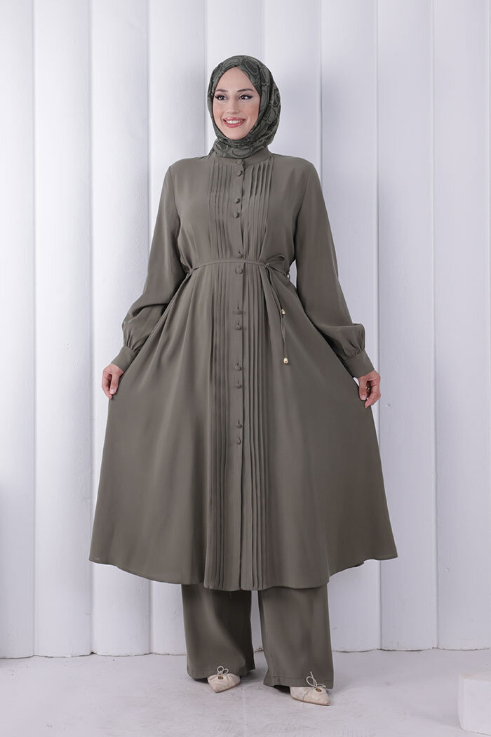 Önü Piliseli Düğmeli Takım 8701 Haki - 1