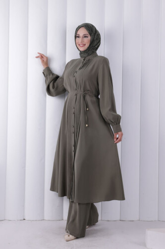 Önü Piliseli Düğmeli Takım 8701 Haki - 4
