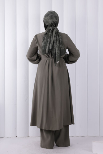 Önü Piliseli Düğmeli Takım 8701 Haki - 6