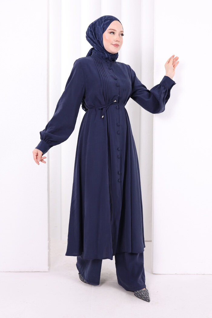 Önü Piliseli Düğmeli Takım 8701 Lacivert - 2