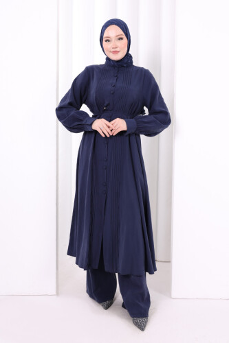 Önü Piliseli Düğmeli Takım 8701 Lacivert - 3