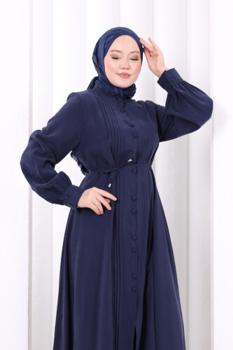 Önü Piliseli Düğmeli Takım 8701 Lacivert - 5