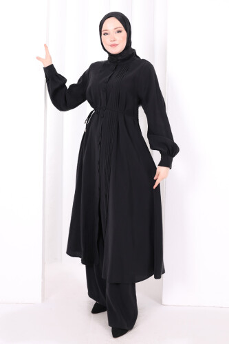 Önü Piliseli Düğmeli Takım 8701 Siyah - 3