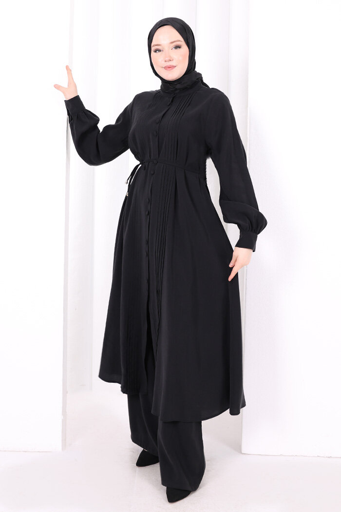 Önü Piliseli Düğmeli Takım 8701 Siyah - 3