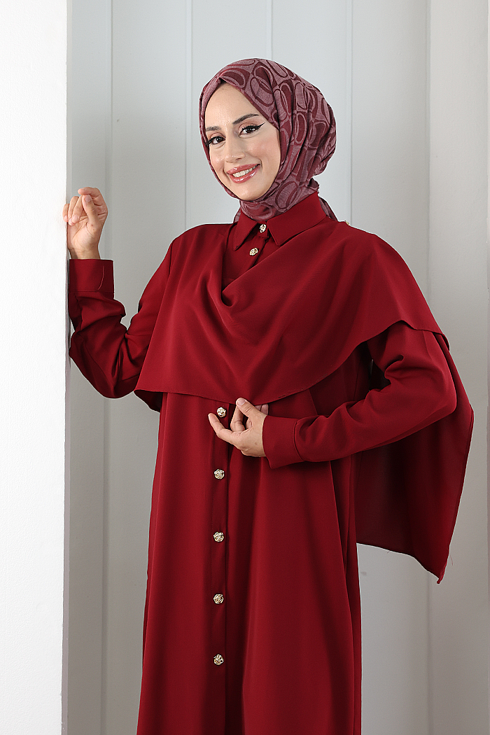 Önü Şal Detaylı Tunik Pantolon Takım 8018 Bordo - 4