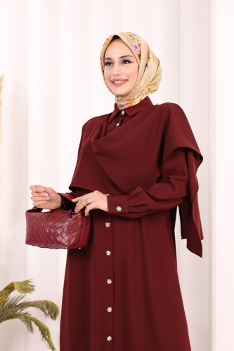Önü Şal Detaylı Tunik Pantolon Takım 8018 Bordo - 3