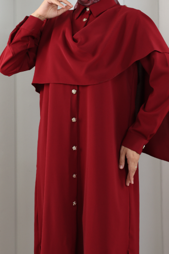 Önü Şal Detaylı Tunik Pantolon Takım 8018 Bordo - 5