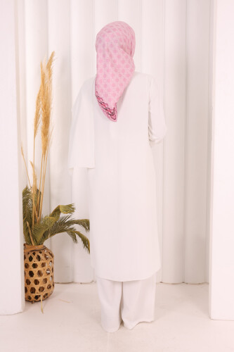 Önü Şal Detaylı Tunik Pantolon Takım 8018 Ekru - 5