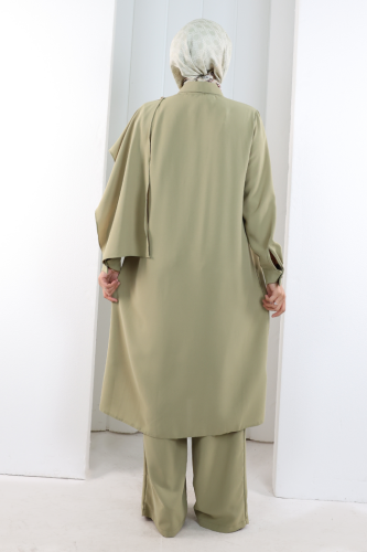 Önü Şal Detaylı Tunik Pantolon Takım 8018 Haki - 4