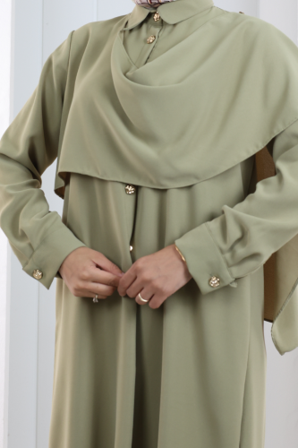 Önü Şal Detaylı Tunik Pantolon Takım 8018 Haki - 6