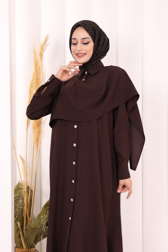 Önü Şal Detaylı Tunik Pantolon Takım 8018 Kahverengi - 5