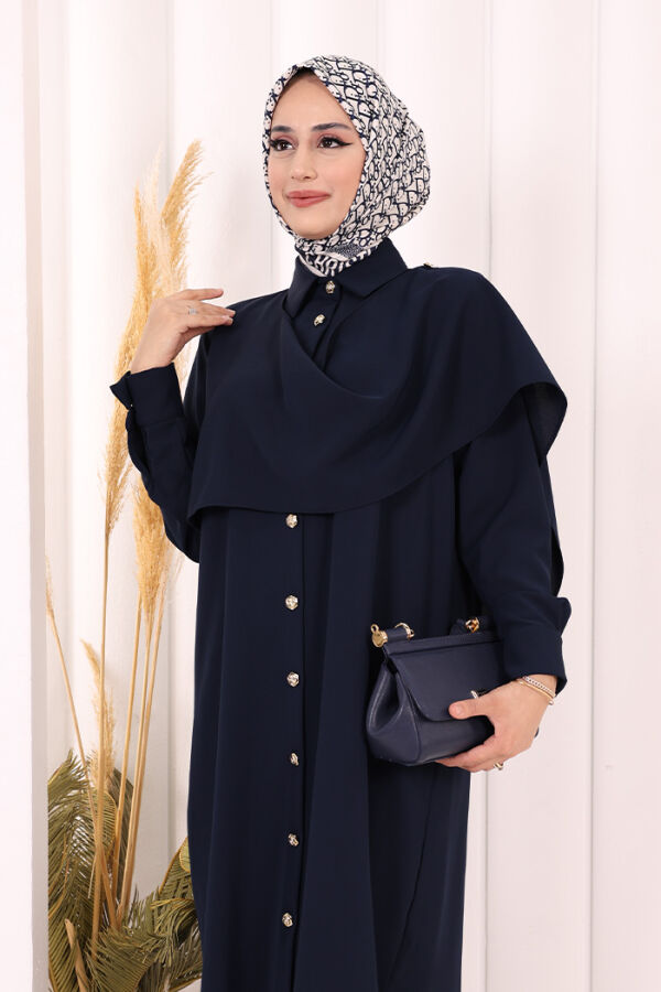 Önü Şal Detaylı Tunik Pantolon Takım 8018 Lacivert - 6