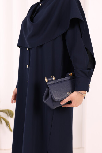 Önü Şal Detaylı Tunik Pantolon Takım 8018 Lacivert - 7