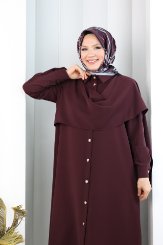 Önü Şal Detaylı Tunik Pantolon Takım 8018 Mürdüm - 4