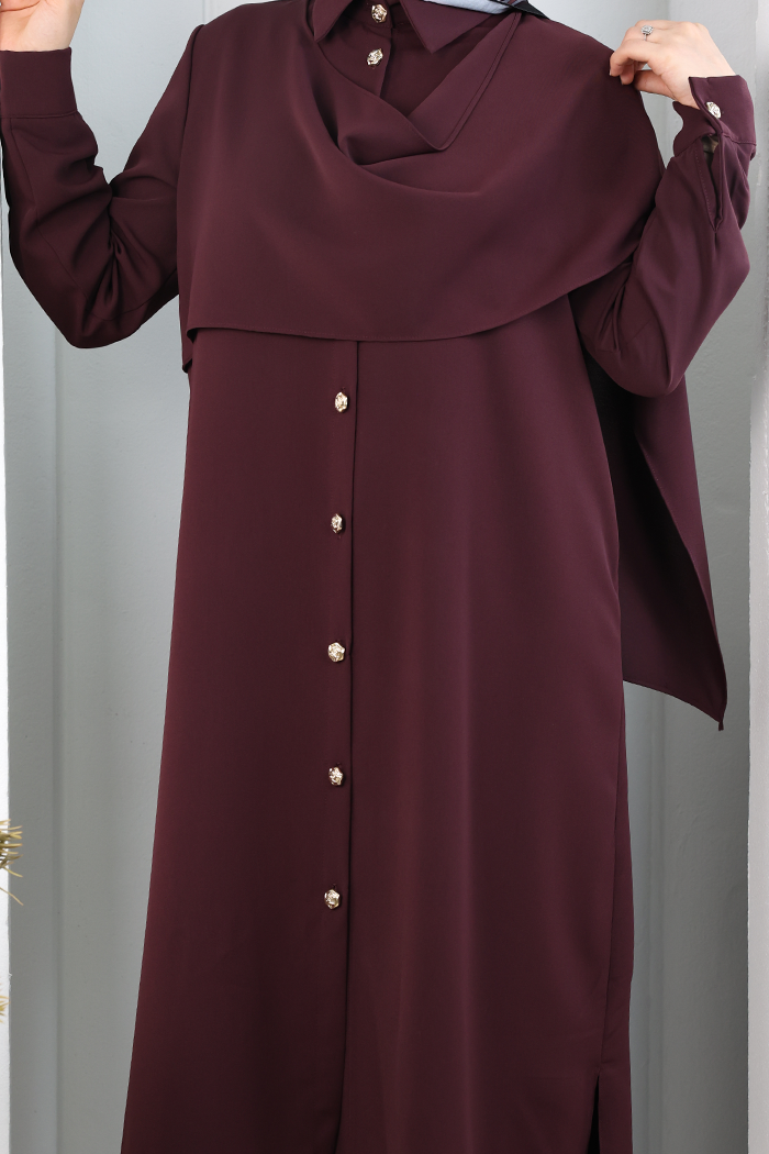 Önü Şal Detaylı Tunik Pantolon Takım 8018 Mürdüm - 5