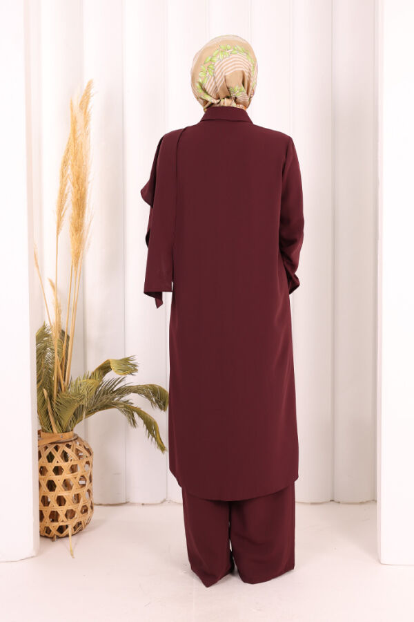 Önü Şal Detaylı Tunik Pantolon Takım 8018 Mürdüm - 4