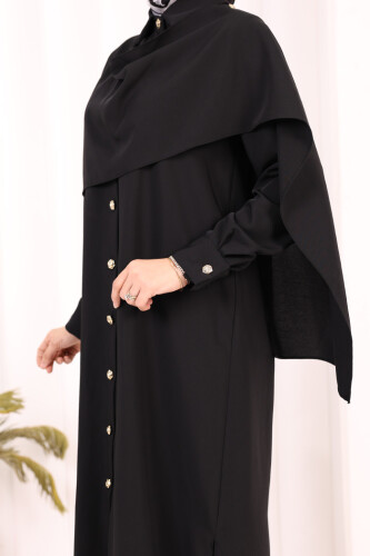 Önü Şal Detaylı Tunik Pantolon Takım 8018 Siyah - 7