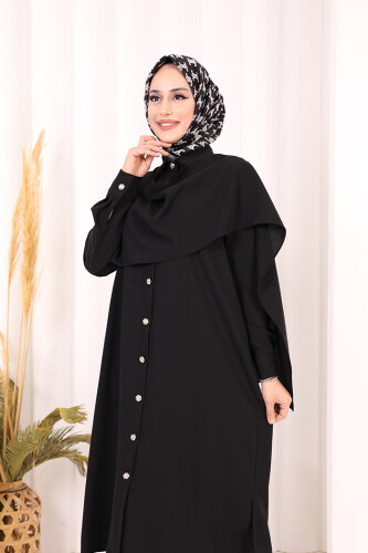 Önü Şal Detaylı Tunik Pantolon Takım 8018 Siyah - 6