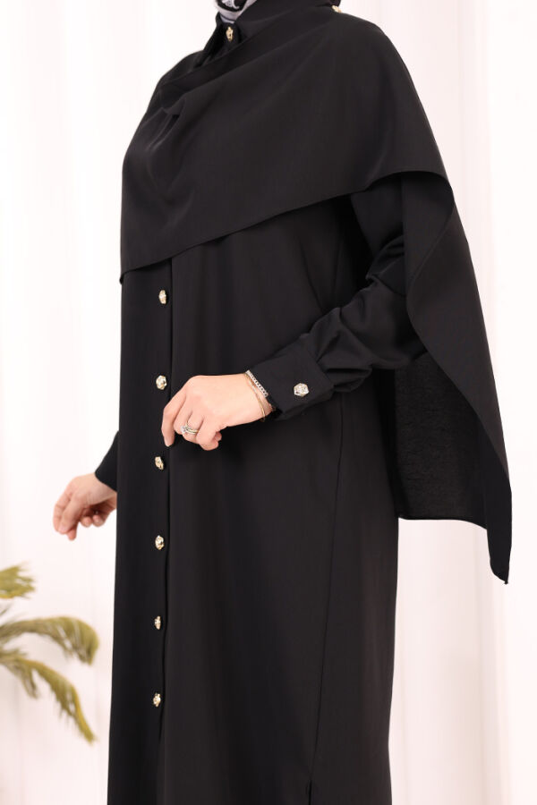 Önü Şal Detaylı Tunik Pantolon Takım 8018 Siyah - 7