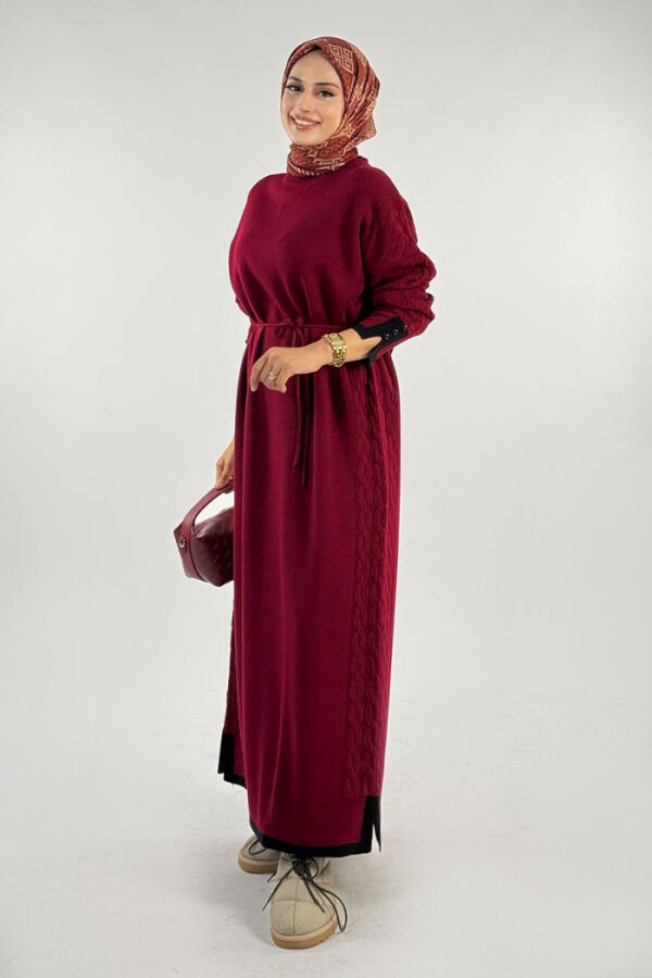 Örgü Detay Triko Elbise 18312 Bordo - 3