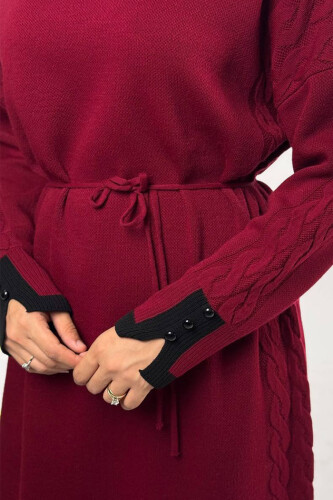 Örgü Detay Triko Elbise 18312 Bordo - 4