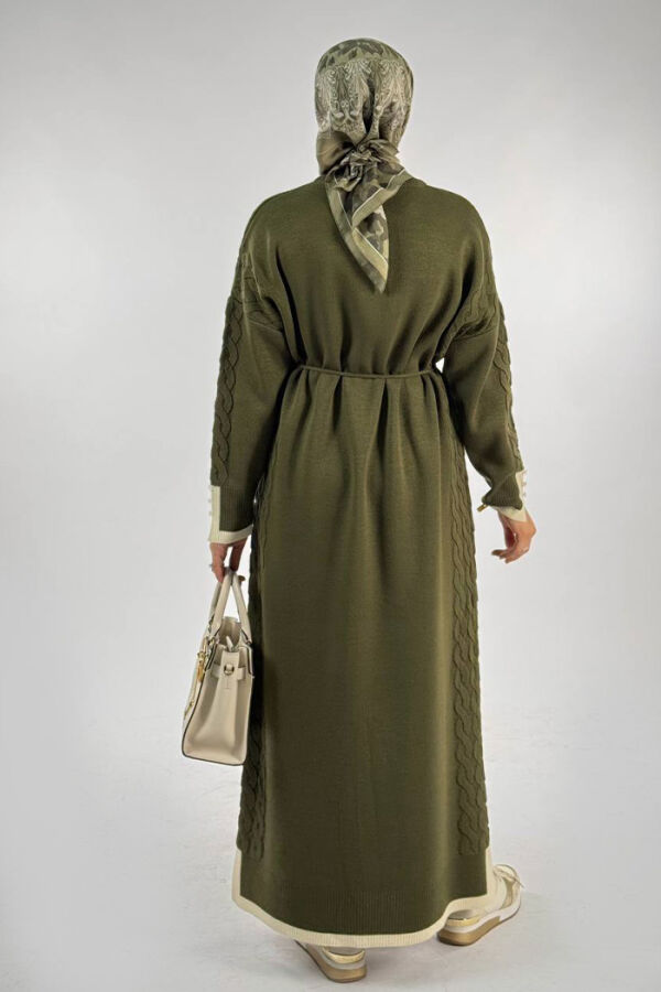 Örgü Detay Triko Elbise 18312 Haki - 2