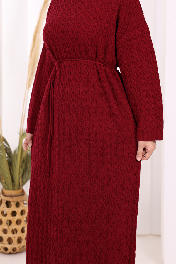 Örgülü Desenli Triko Elbise 18341 Bordo - 8