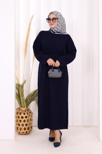 Örgülü Desenli Triko Elbise 18341 Lacivert - Bym Fashion