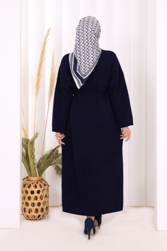 Örgülü Desenli Triko Elbise 18341 Lacivert - 5