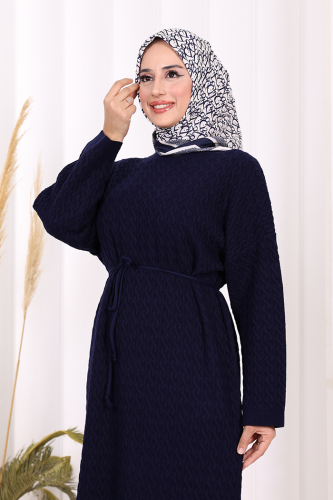 Örgülü Desenli Triko Elbise 18341 Lacivert - 6