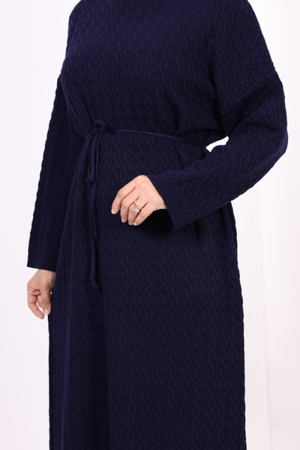 Örgülü Desenli Triko Elbise 18341 Lacivert - 7