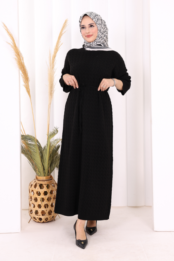 Örgülü Desenli Triko Elbise 18341 Siyah - 1