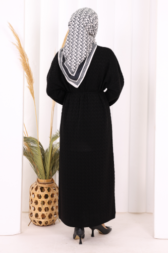 Örgülü Desenli Triko Elbise 18341 Siyah - 5