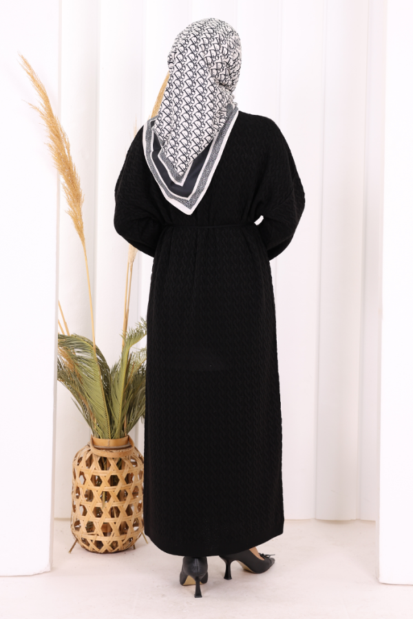 Örgülü Desenli Triko Elbise 18341 Siyah - 5