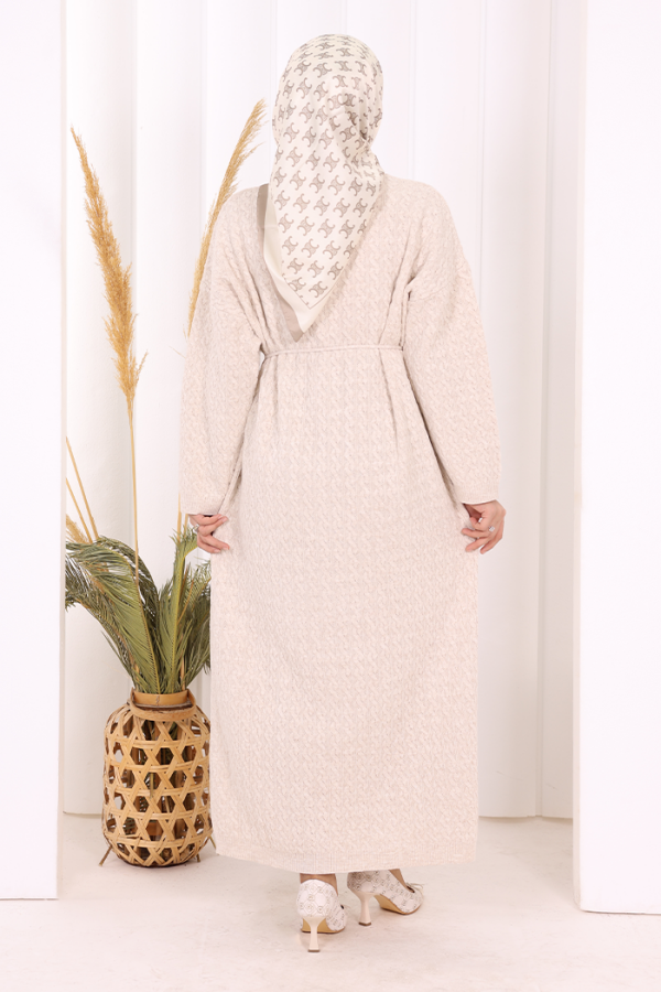 Örgülü Desenli Triko Elbise 18341 Taş - 5