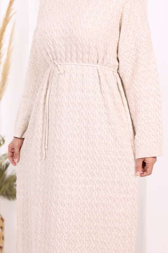 Örgülü Desenli Triko Elbise 18341 Taş - 7