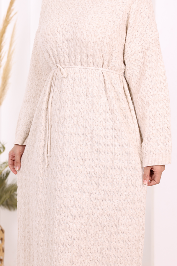 Örgülü Desenli Triko Elbise 18341 Taş - 7