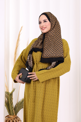 Örgülü Desenli Triko Elbise 18341 Yağ Yeşili - 7